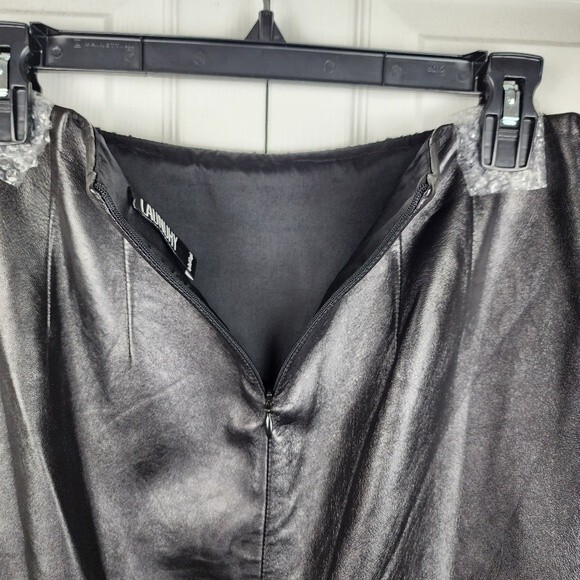 Vintage Laundry By Shelli Segal Leather Wool Pencil Skirt Black Herringbone 6 - Picture 5 of 15